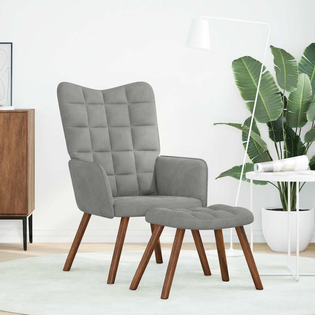 Relaxsessel mit Hocker Hellgrau Samt