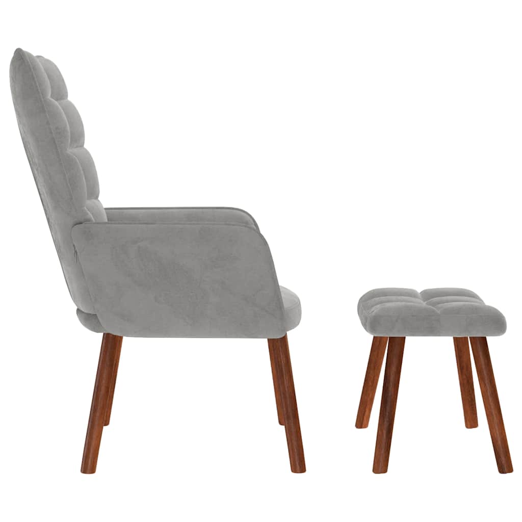 Relaxsessel mit Hocker Hellgrau Samt