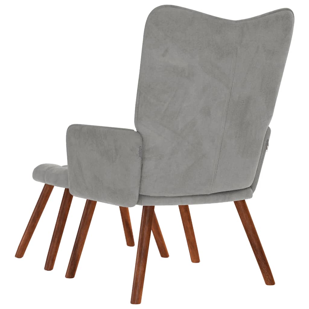 Relaxsessel mit Hocker Hellgrau Samt