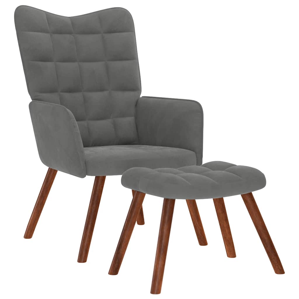Relaxsessel mit Hocker Dunkelgrau Samt