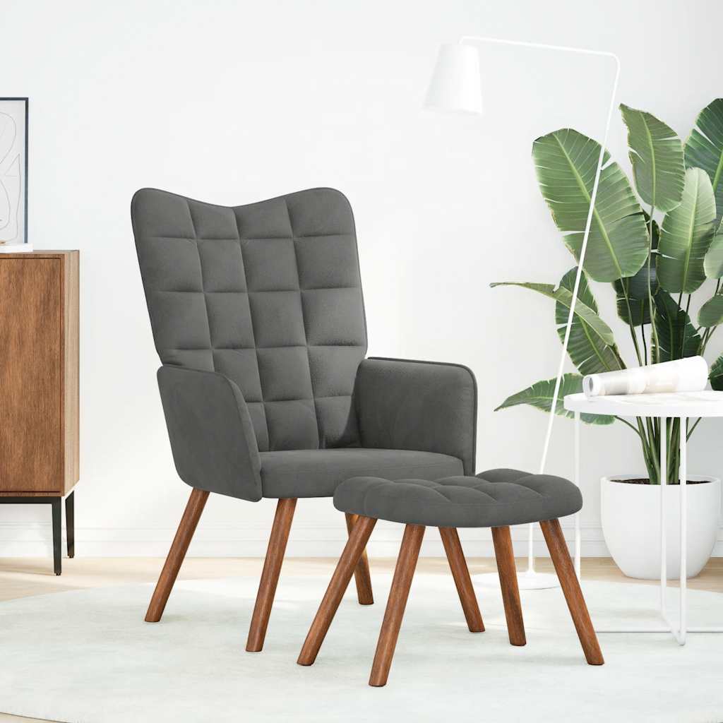 Relaxsessel mit Hocker Dunkelgrau Samt