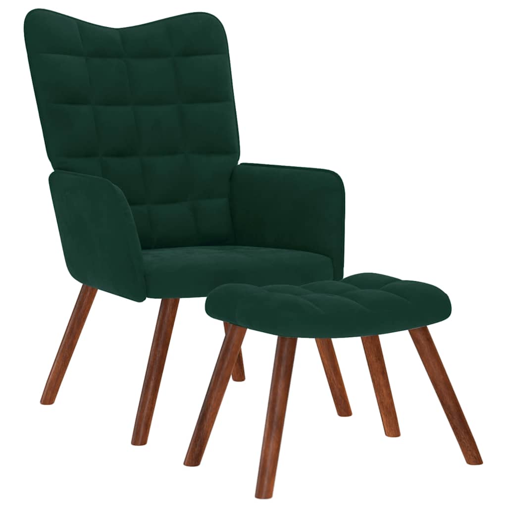 Relaxsessel mit Hocker Dunkelgrün Samt