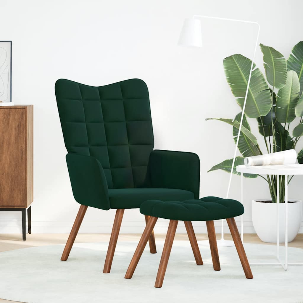 Relaxsessel mit Hocker Dunkelgrün Samt