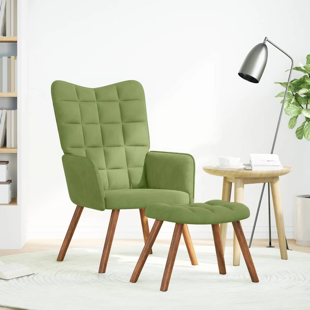 Relaxsessel mit Hocker Hellgrün Samt