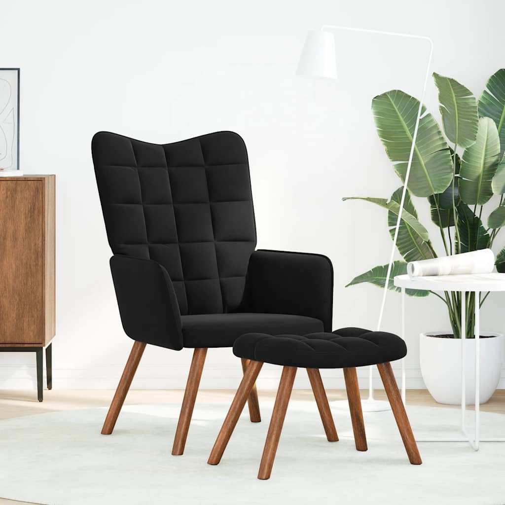 Relaxsessel mit Hocker Schwarzer Samt