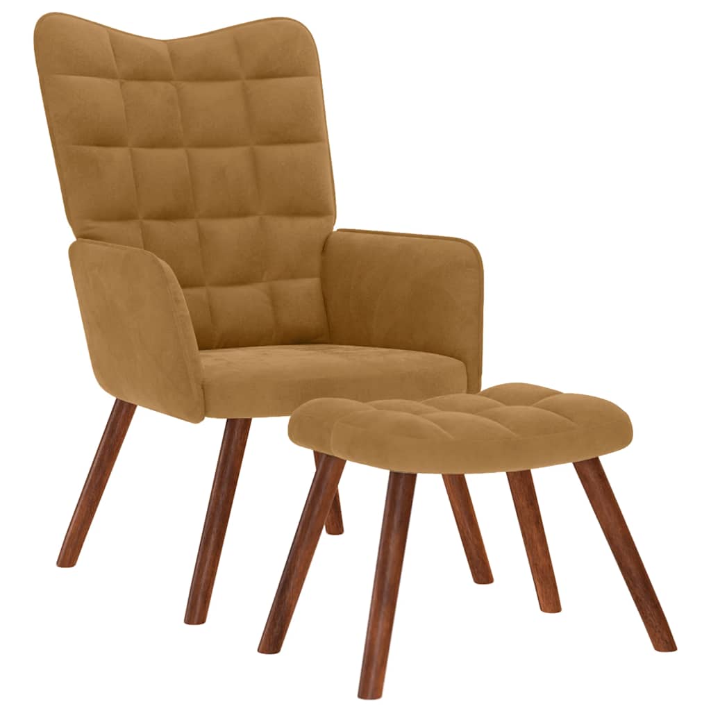 Relaxsessel mit Hocker Braun Samt