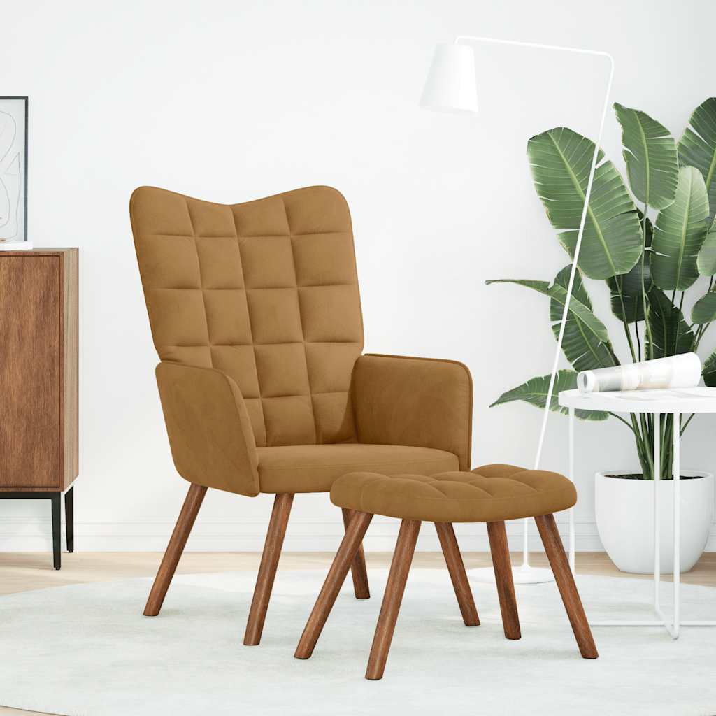 Relaxsessel mit Hocker Braun Samt