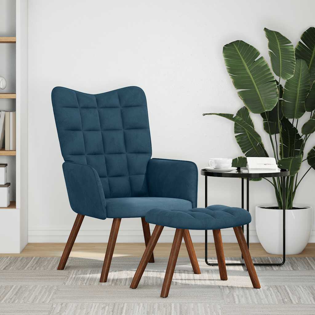 Relaxsessel mit Hocker Blau Samt