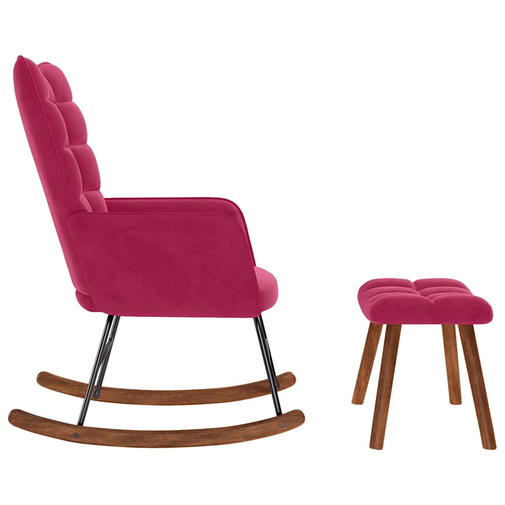 Schaukelstuhl mit Hocker Weinroter Samt