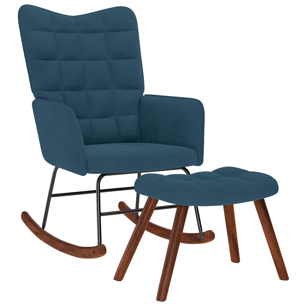 Schaukelstuhl mit Hocker Blauer Samt