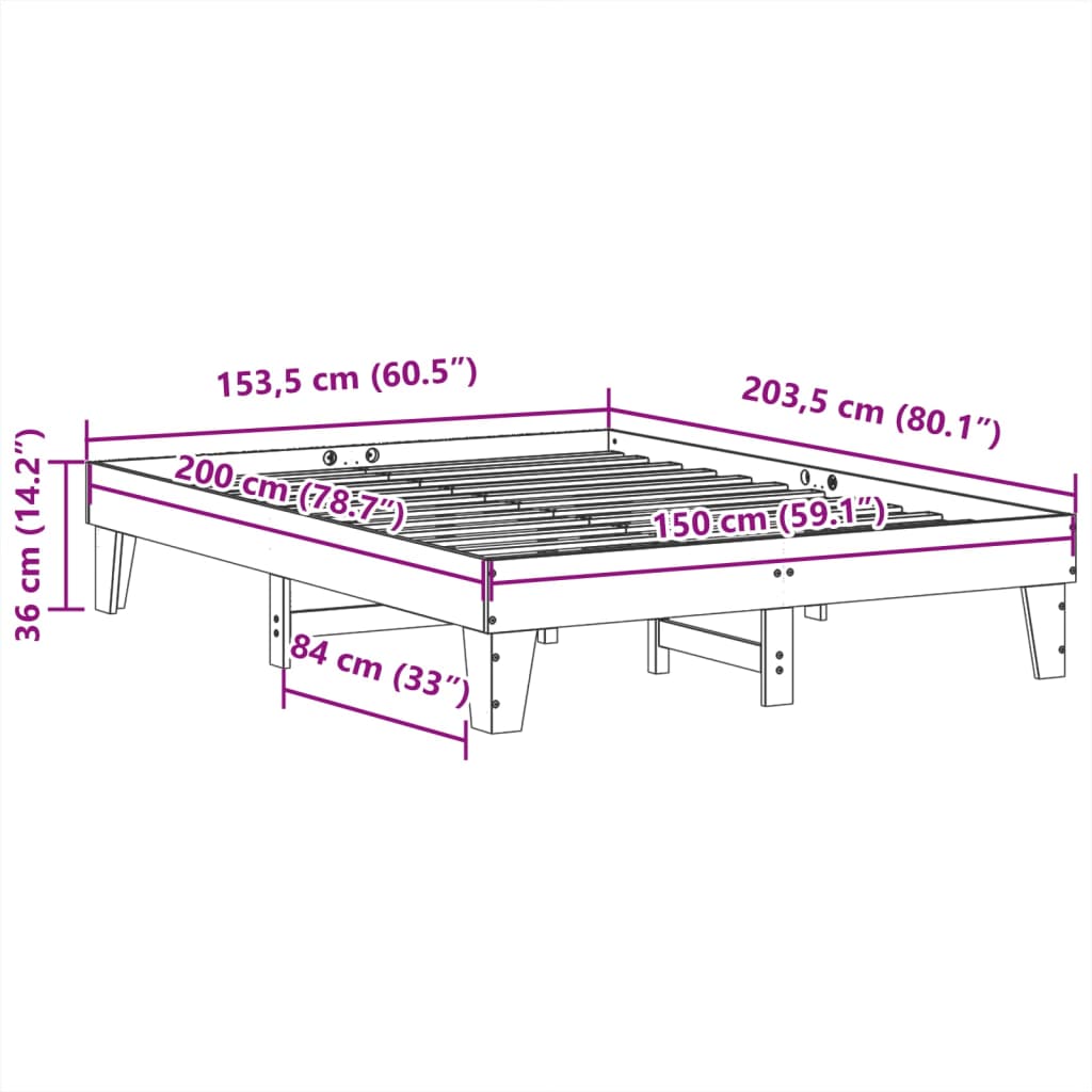 Massivholzbett ohne Matratze Weiß 150x200 cm Kiefernholz