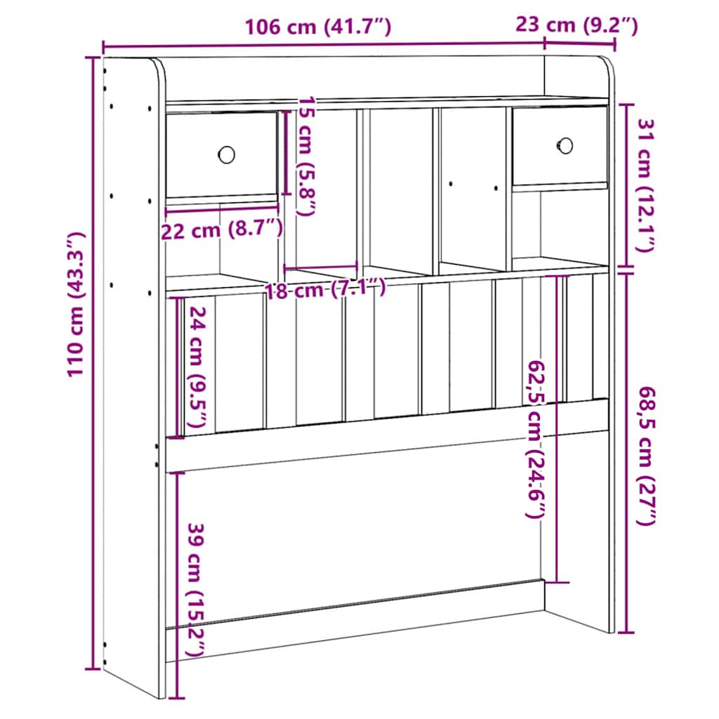 Kopfteil mit Stauraum Wachsbraun 100 cm Massivholz Kiefer