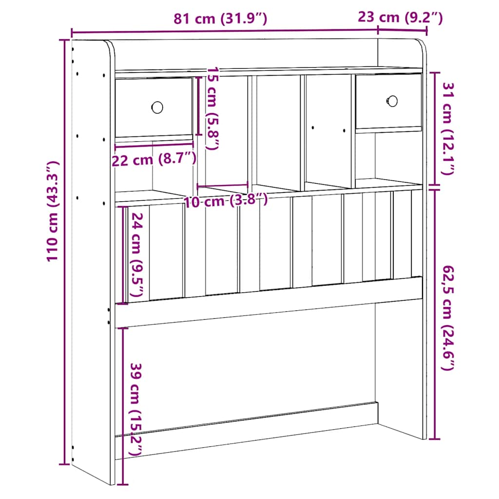 Kopfteil mit Stauraum Weiß 75 cm Massivholz Kiefer