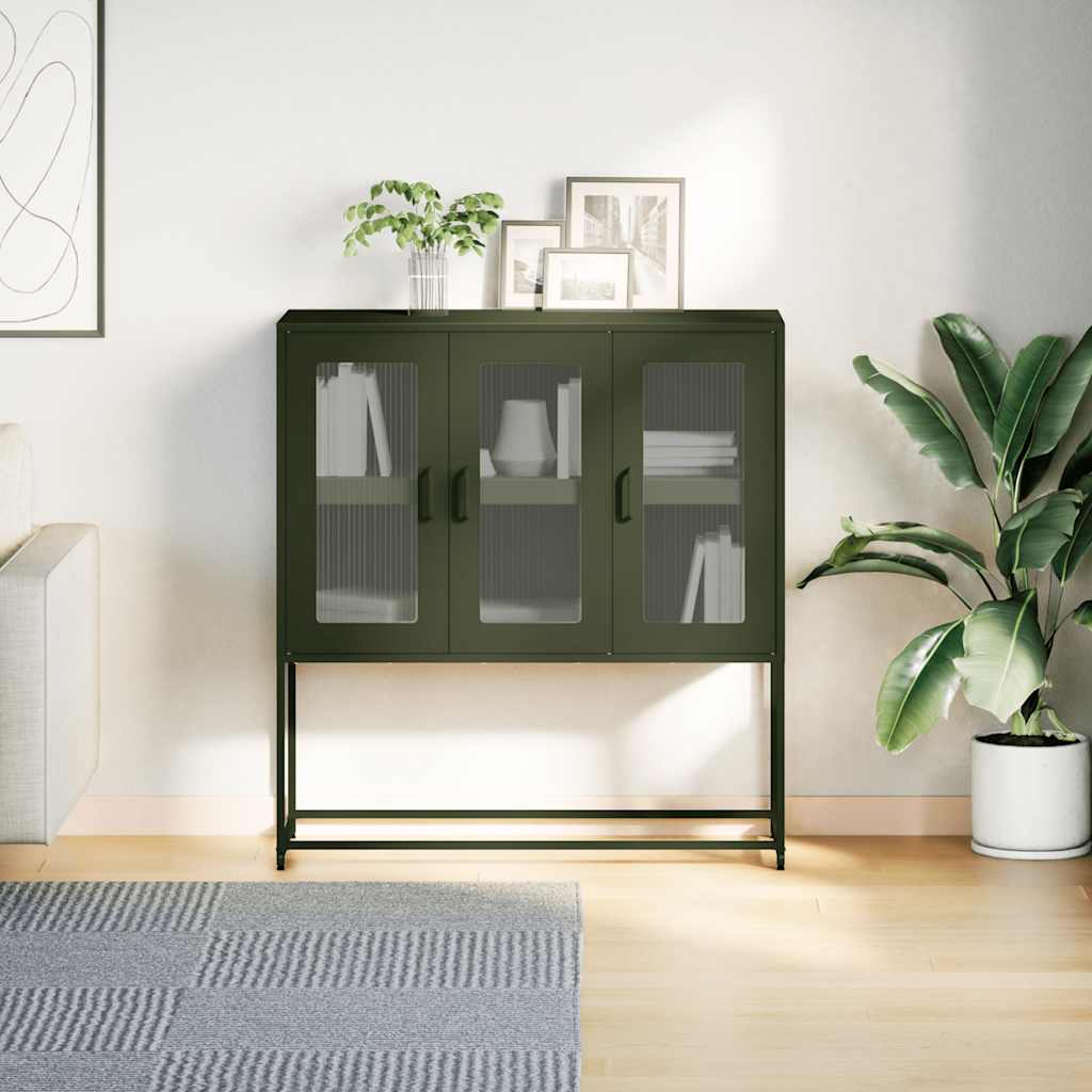 Sideboard Olivgrün 100,5x39x107 cm Kaltgewalzter Stahl