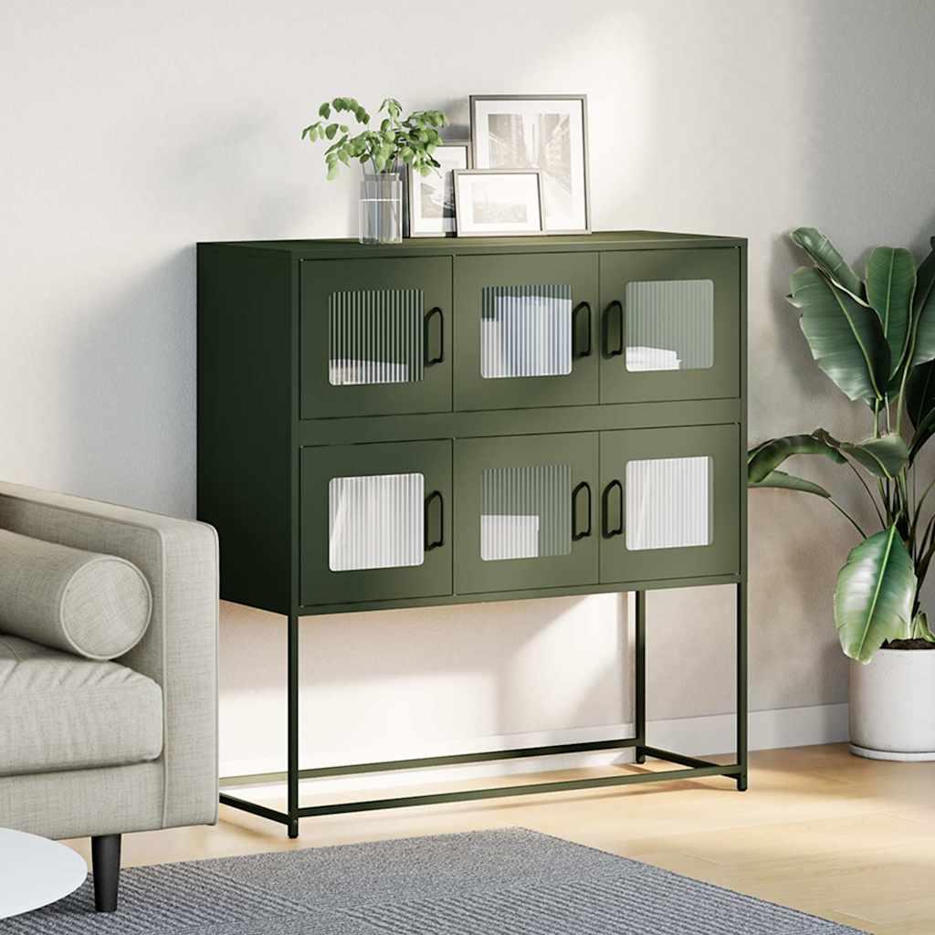 Sideboard Olivgrün 100,5x39x107 cm Kaltgewalzter Stahl