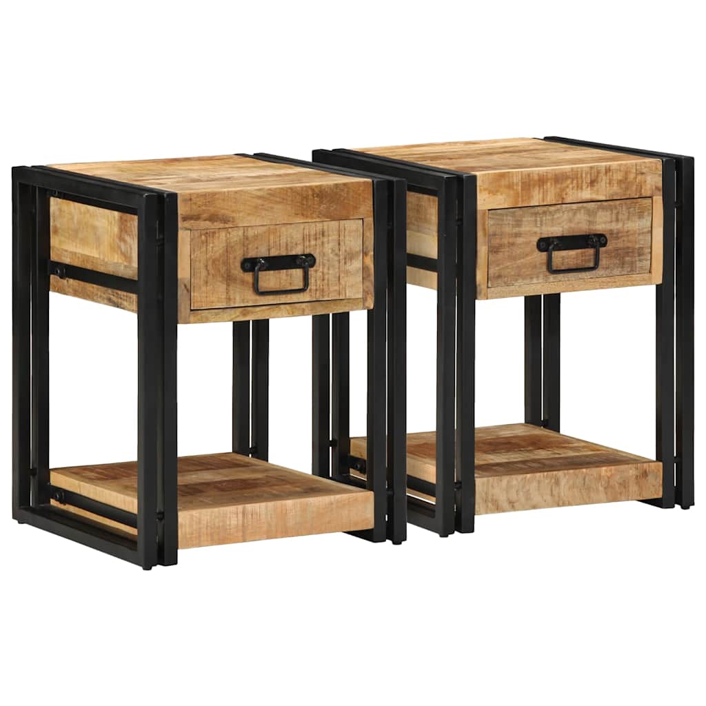 Nachttische 2 Stk. 40x40x50 cm Raues Massivholz Mango