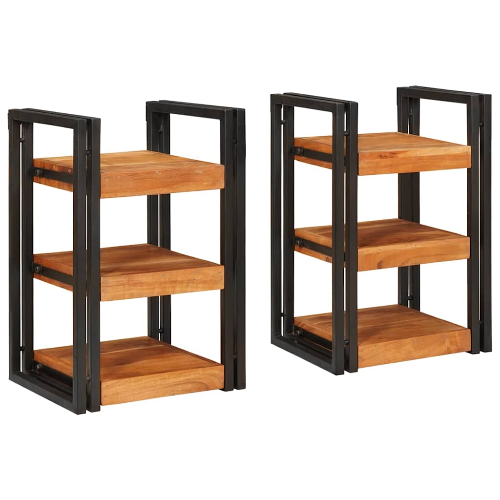 Nachttisch 2 pcs Braun und Schwarz Massivholz Akazie