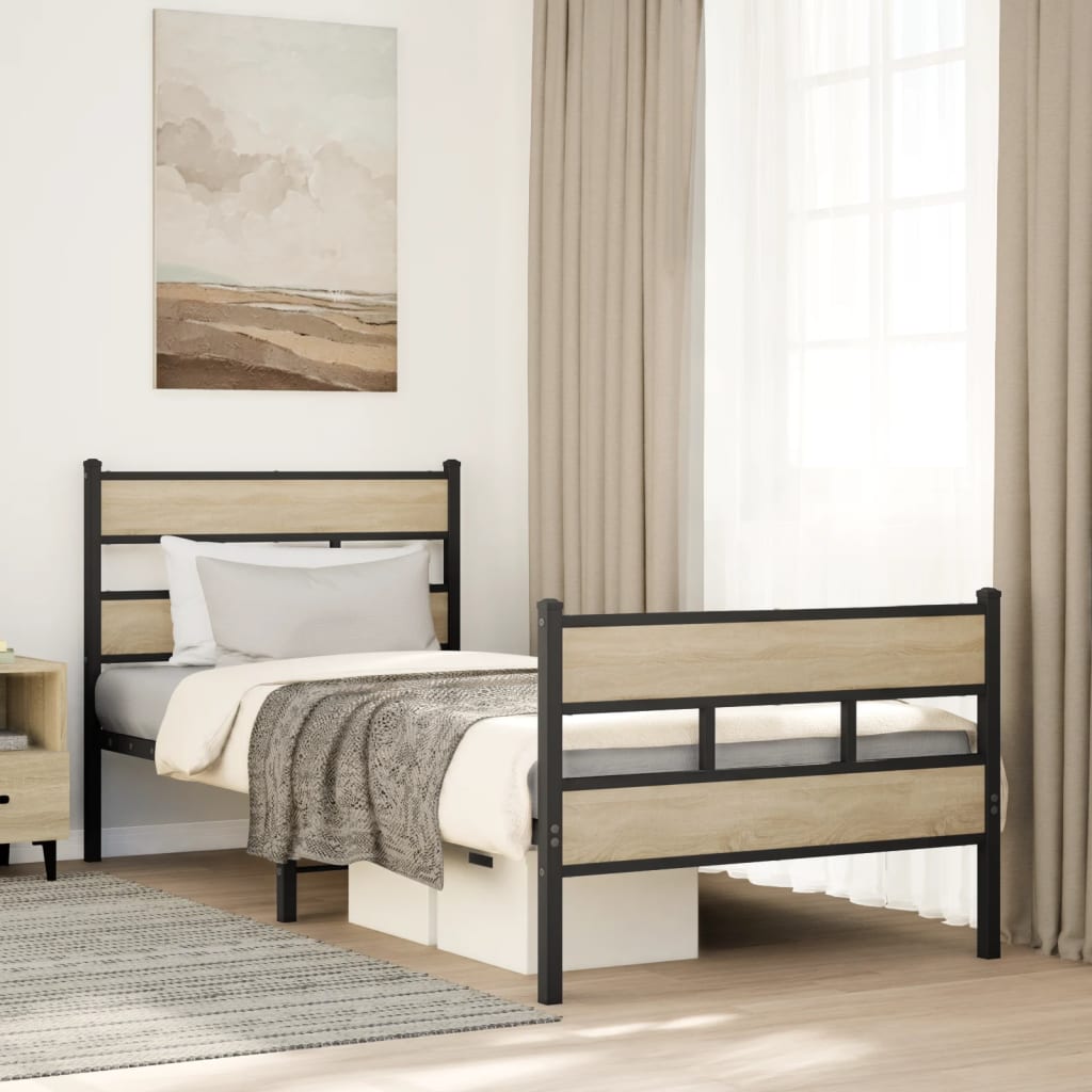 Metallbett ohne Matratze Sonoma-Eiche 75x190 cm