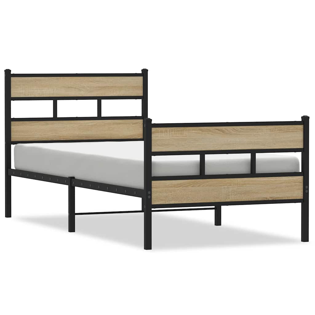 Metallbett ohne Matratze Sonoma-Eiche 100x190 cm