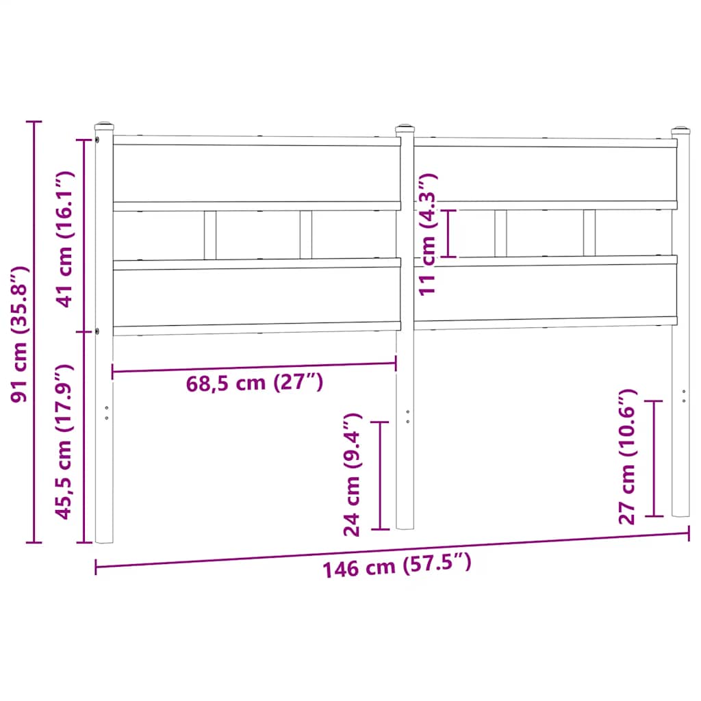 Ersatz-Kopfteil Sonoma-Eiche 140 cm Eisen und Holzwerkstoff