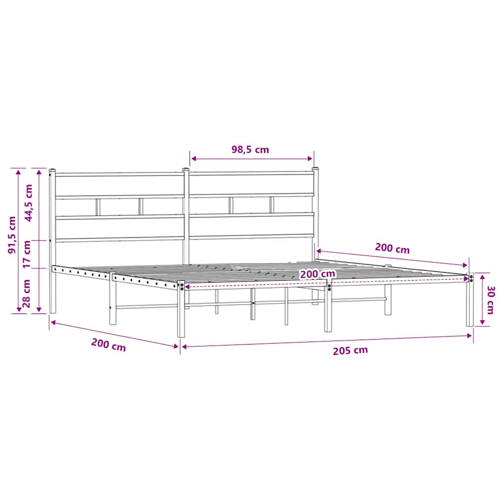 Bettgestell ohne Matratze mit Kopfteil Braun Eiche 200x200 cm