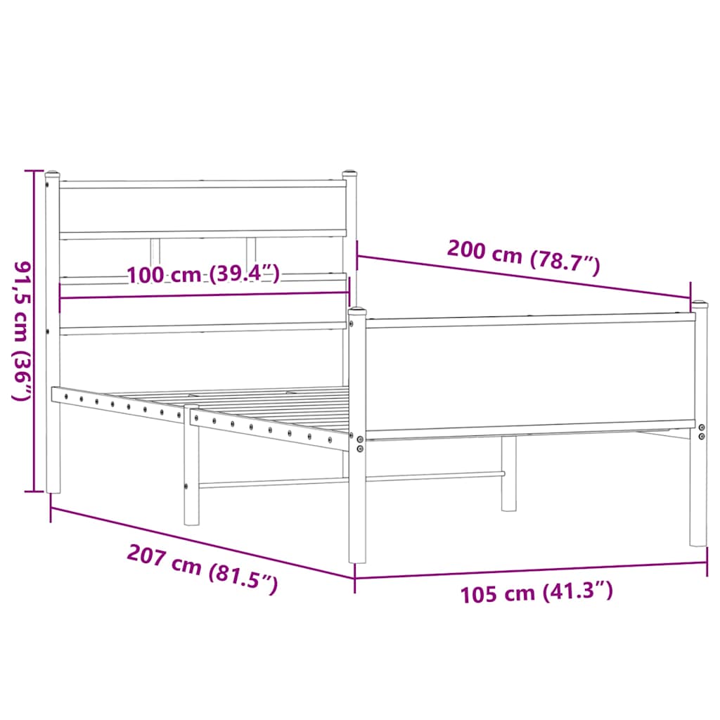 Bettgestell ohne Matratze Räuchereiche 100x200 cm Holzwerkstoff