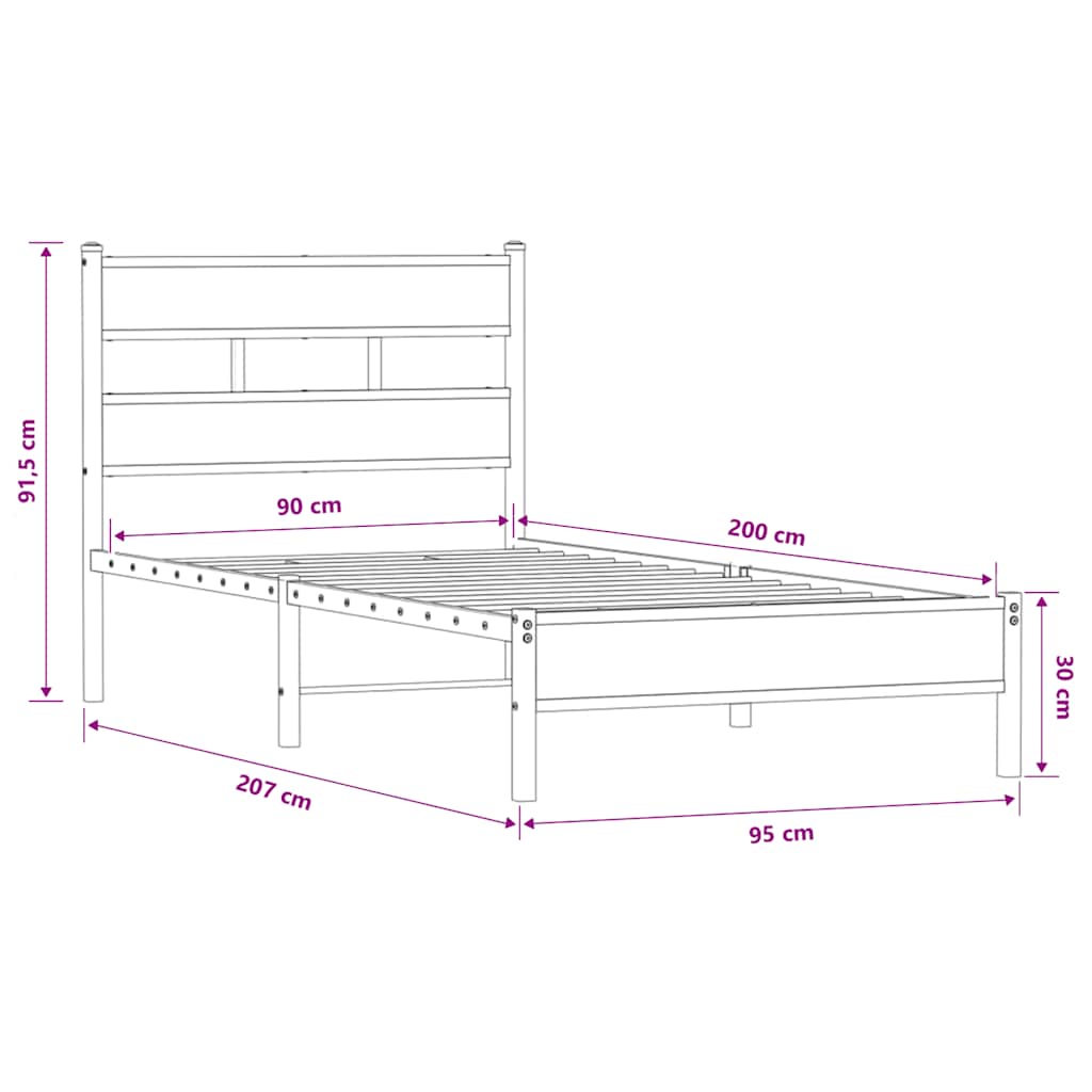 Bettgestell ohne Matratze Braun Eiche 90x200 cm Holzwerkstoff