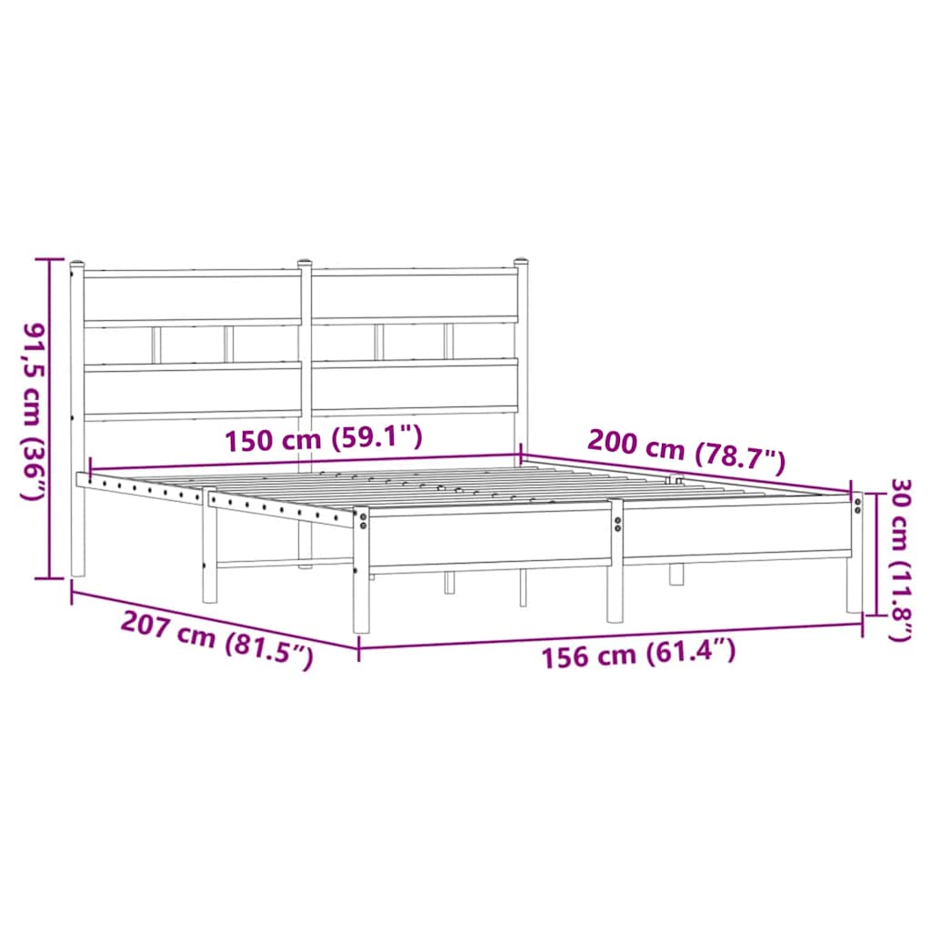 Bettgestell ohne Matratze Braun Eiche 150x200 cm Holzwerkstoff
