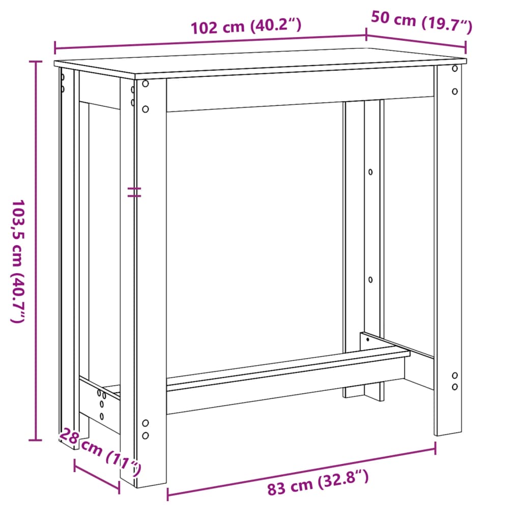 Bartisch Räuchereiche 102x50x103,5 cm Holzwerkstoff
