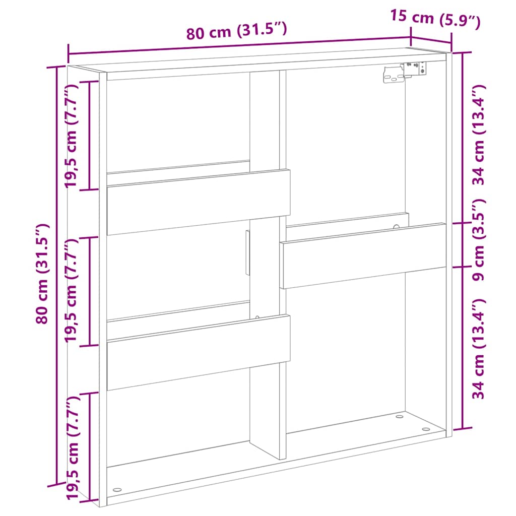 Wandschrank Schwarz 80x15x80 cm Holzwerkstoff
