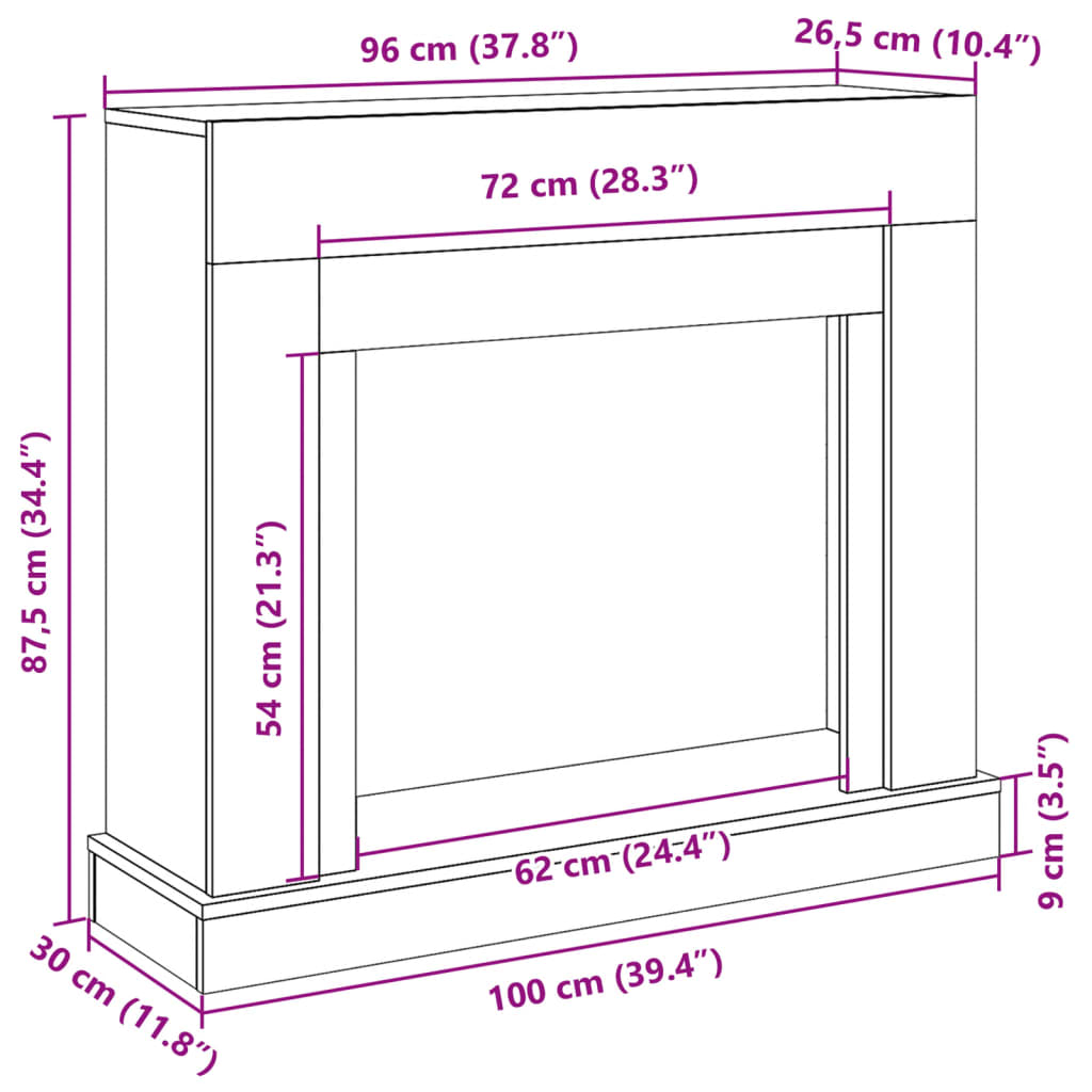 Kaminumrandung Räuchereiche 100x30x87,5 cm Holzwerkstoff