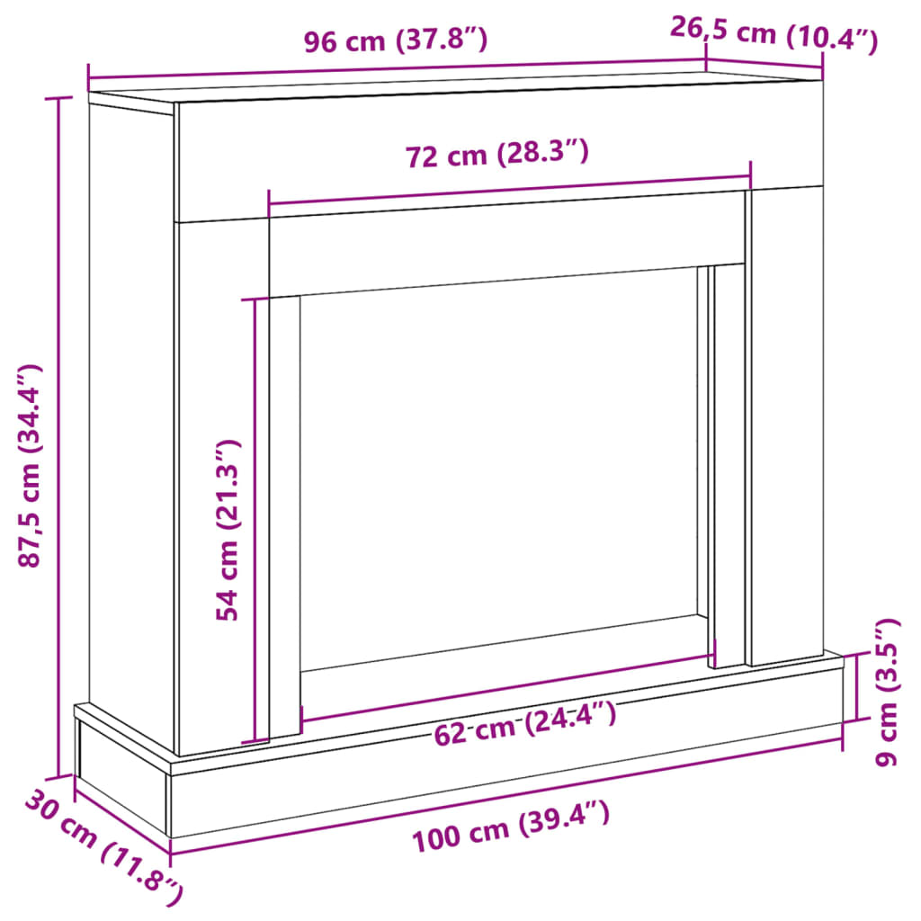 Kaminumrandung Grau Sonoma 100x30x87,5 cm Holzwerkstoff