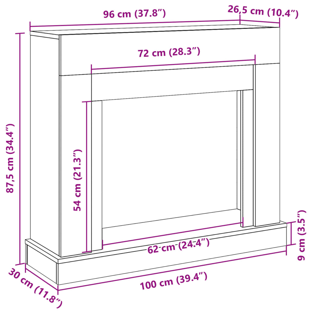 Kaminumrandung Braun Eichen-Optik 100x30x87,5 cm Holzwerkstoff