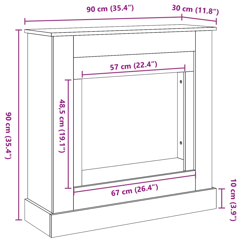 Kaminumrandung Altholz-Optik 90x30x90 cm Holzwerkstoff