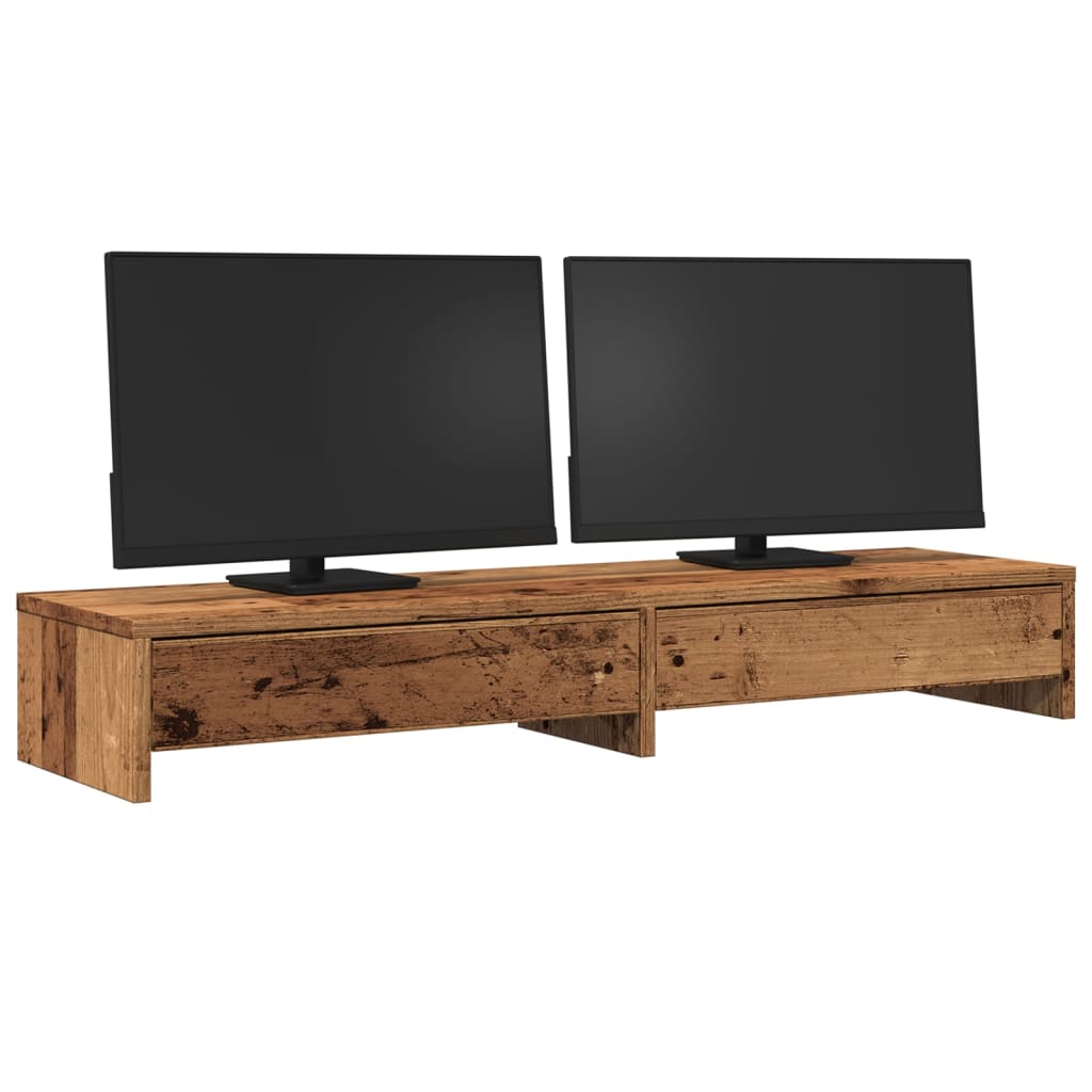 Monitorständer mit Schubladen Altholz-Optik 100x27x15 cm