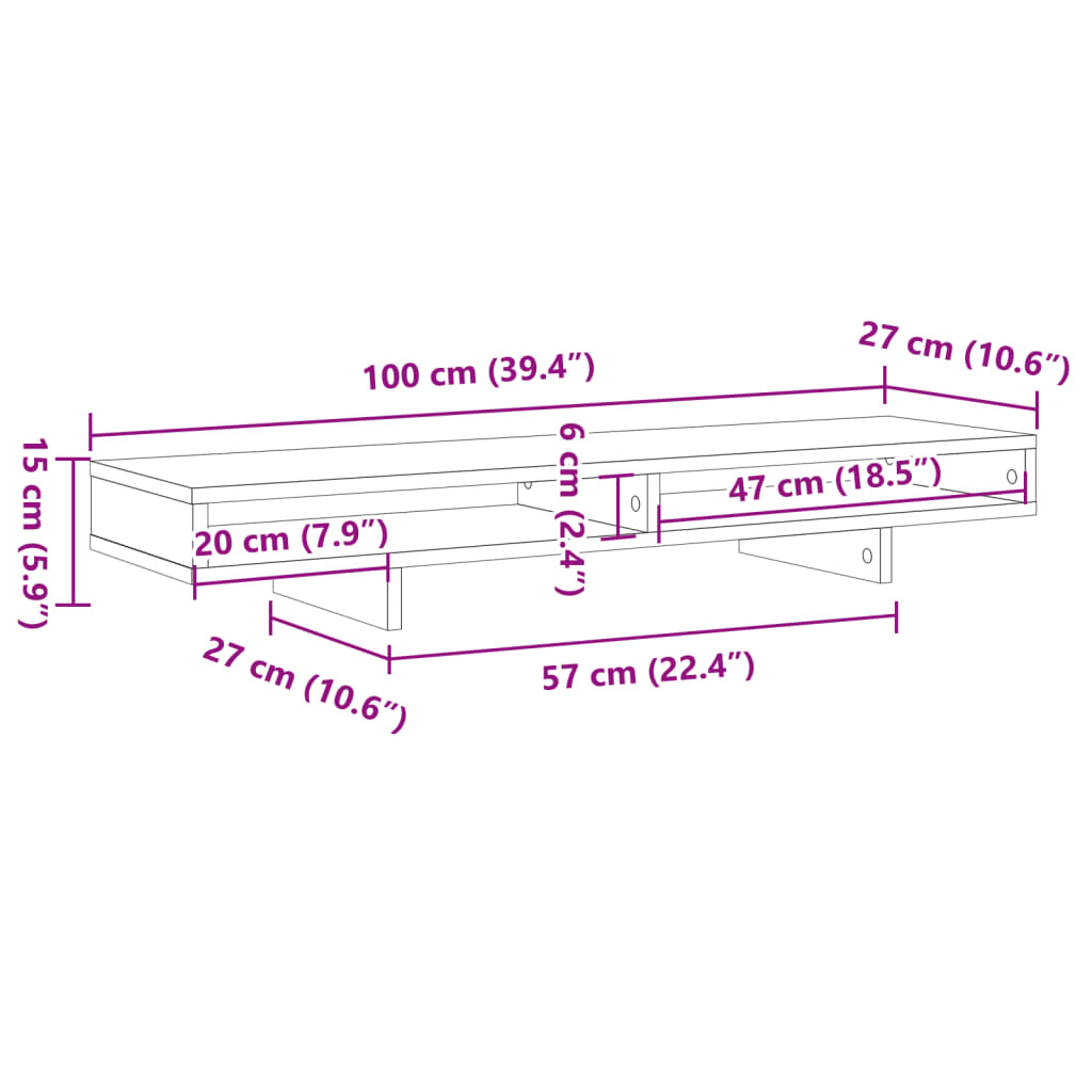 Monitorständer Altholz-Optik 100x27x15 cm Holzwerkstoff