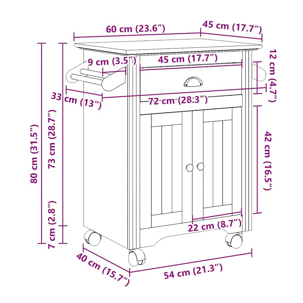 Küchenwagen BODO Weiß und Braun 72x45x80 cm