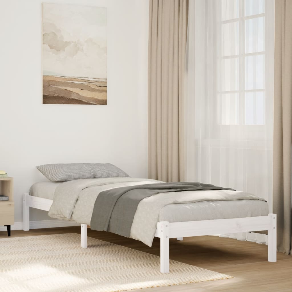 Massivholzbett Extra Lang ohne Matratze Weiß 100x220 Kieferholz