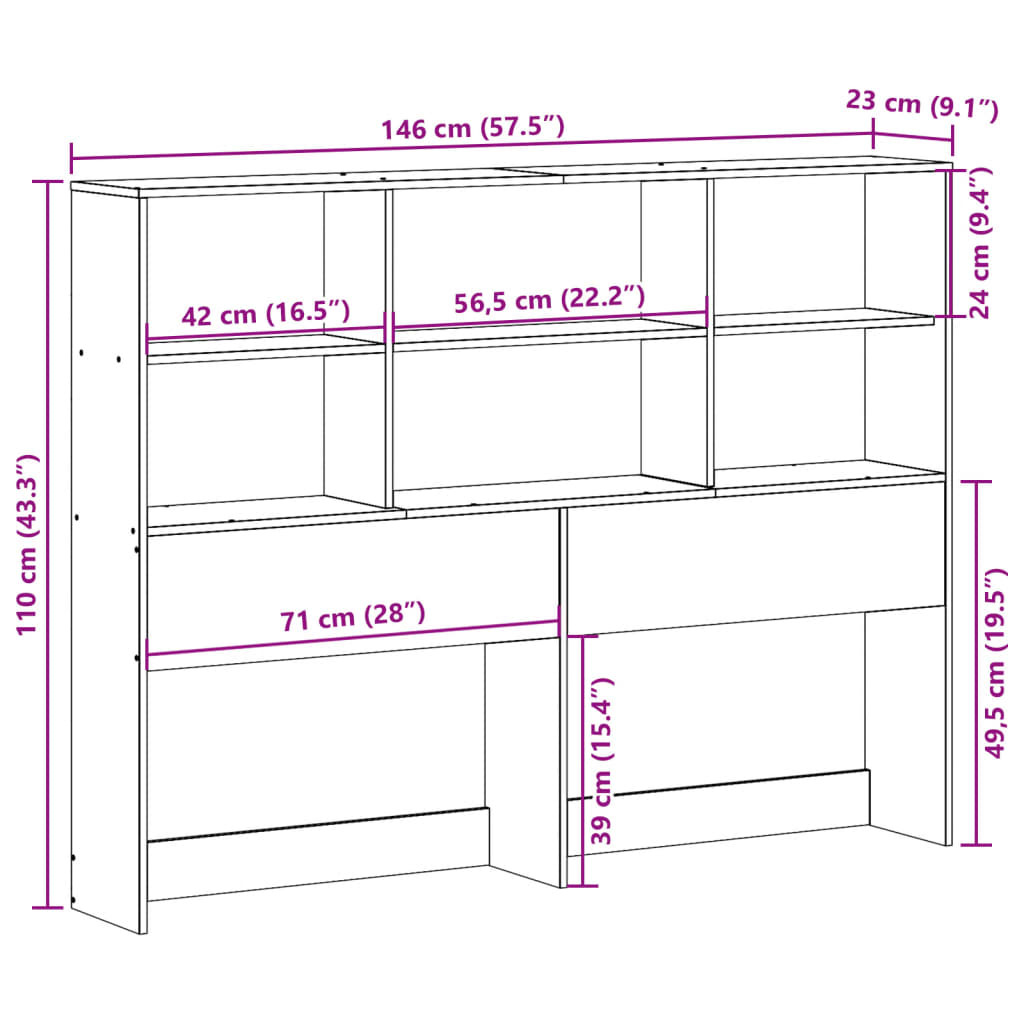 Kopfteil mit Stauraum 140 cm Massivholz Kiefer
