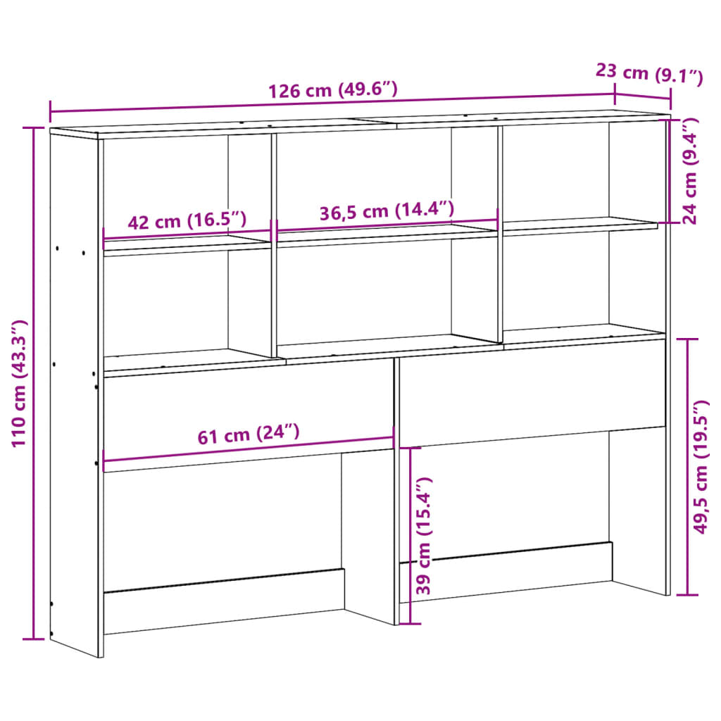 Kopfteil mit Stauraum Wachsbraun 120 cm Massivholz Kiefer