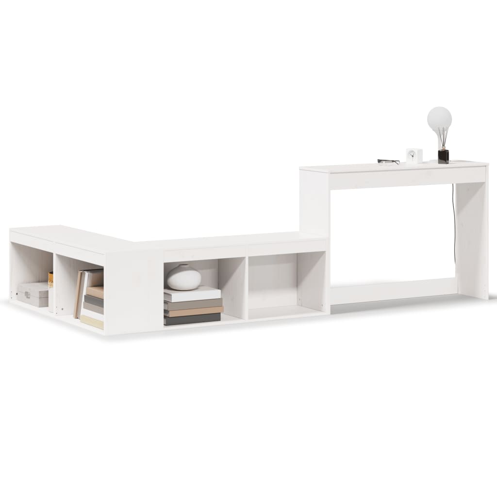 Nachttisch mit Schreibtisch Weiß 232x122x75 cm Massivholz Kiefer