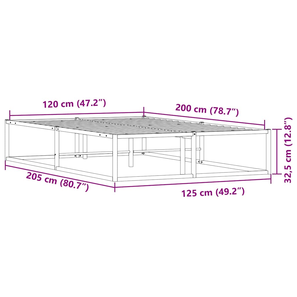 Bettgestell ohne Matratze Weiß 120x200 cm Metall