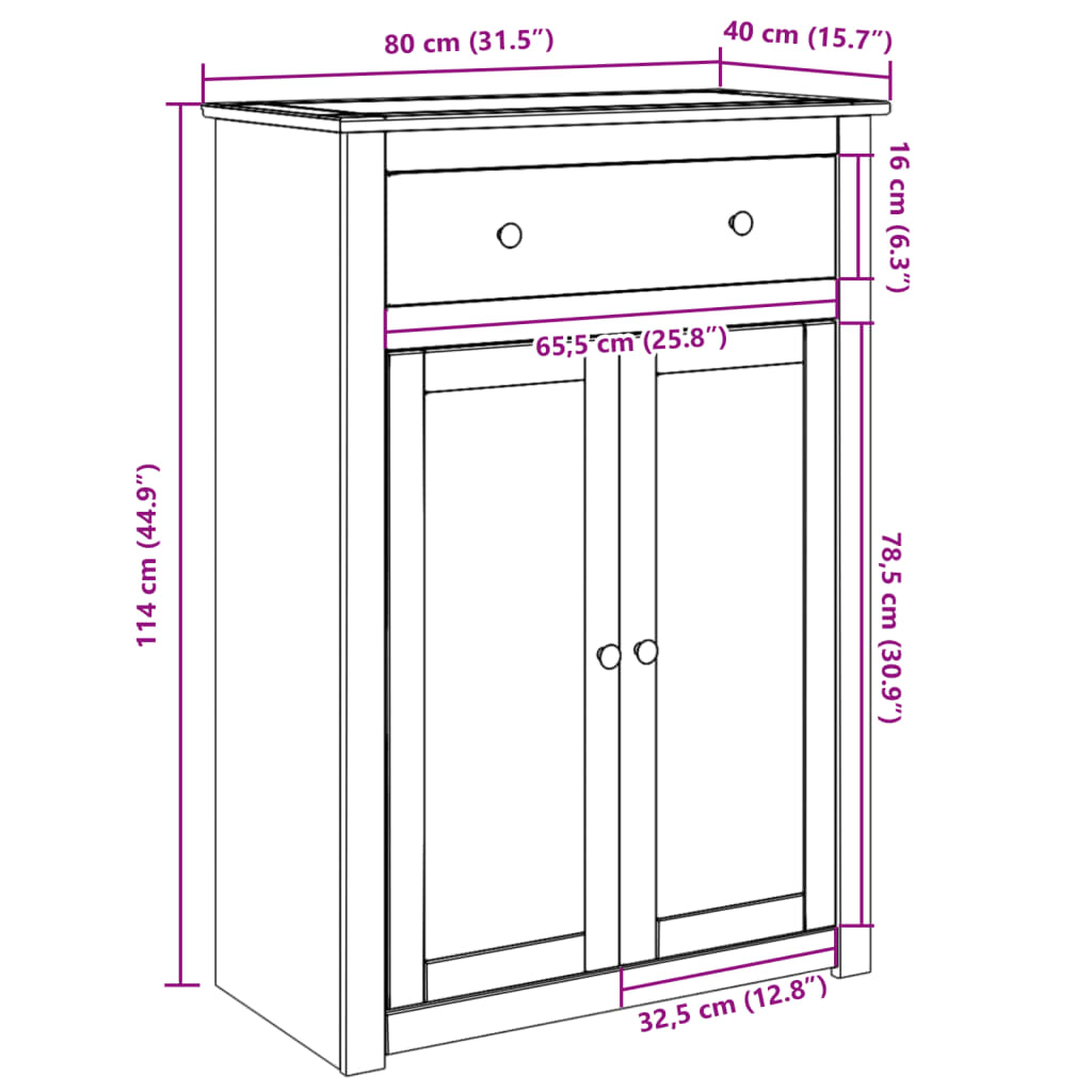 Schuhschrank PANAMA 80x40x114 cm Massivholz Kiefer
