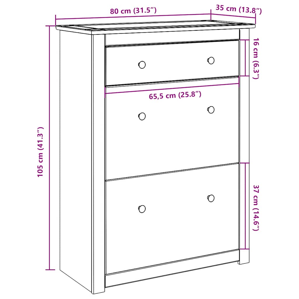 Schuhschrank PANAMA 80x35x105 cm Massivholz Kiefer