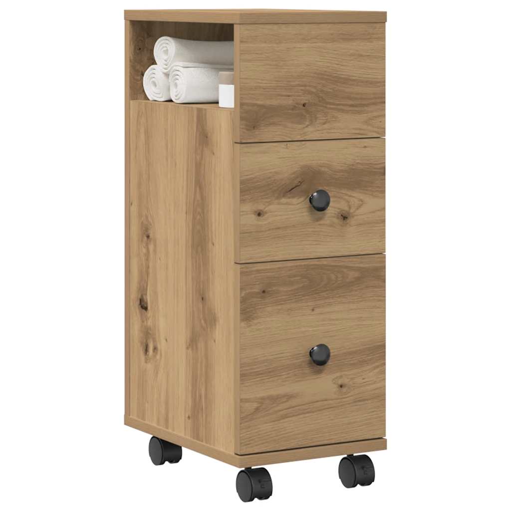 Badschrank Schmal mit Rollen Artisan-Eiche Holzwerkstoff
