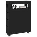 Badschrank Schmal mit Rollen Schwarz Holzwerkstoff