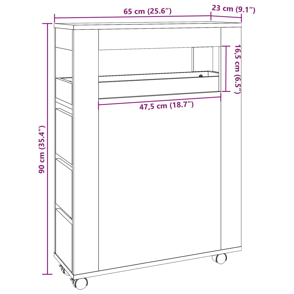 Badschrank Schmal mit Rollen Altholz-Optik Holzwerkstoff