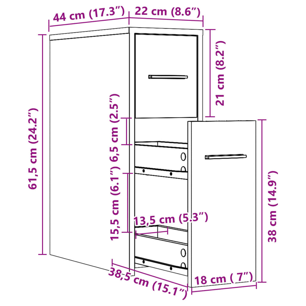 Badschrank Schmal mit Rollen Altholz-Optik Holzwerkstoff