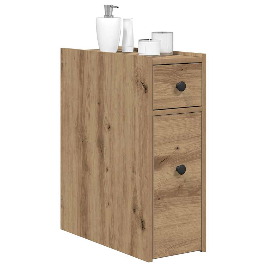 Badschrank Schmal mit Rollen Artisan-Eiche Holzwerkstoff