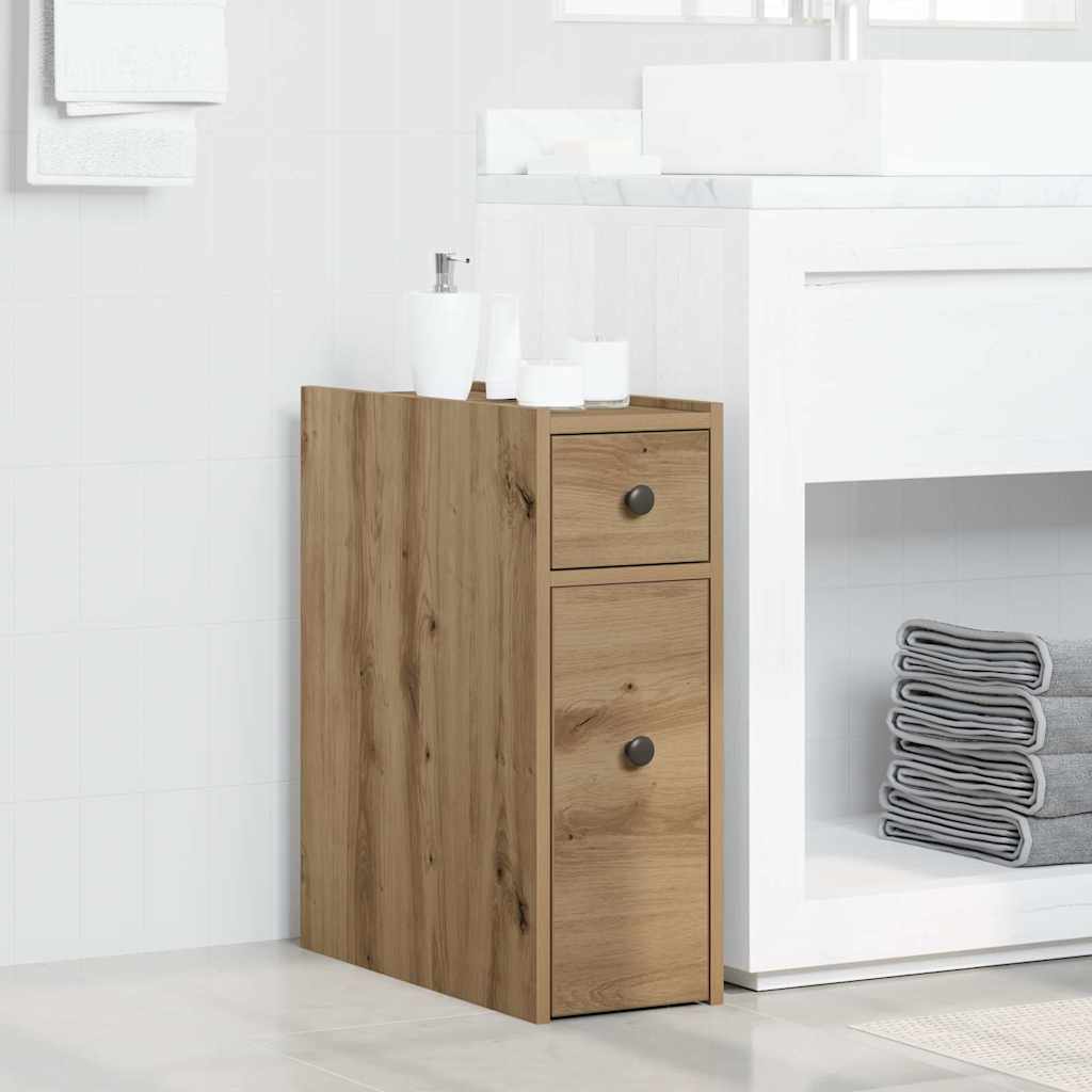 Badschrank Schmal mit Rollen Artisan-Eiche Holzwerkstoff